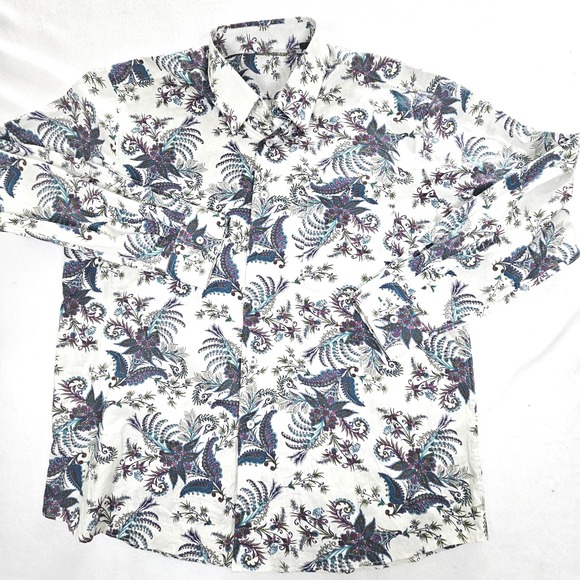 Alan Flusser Other - Alan Flusser Mens XL White Paisley Floral Cotton Button Down Shirt Long Sleeve